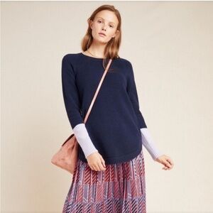 Anthropologie Rebekah Tunic Sweater in Navy/Purple Size Small